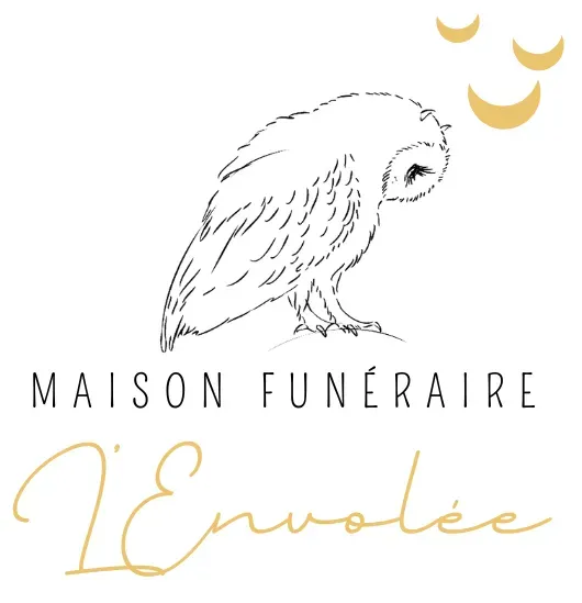 Logo de la Maison Funéraire L'Envolée avec une illustration de chouette